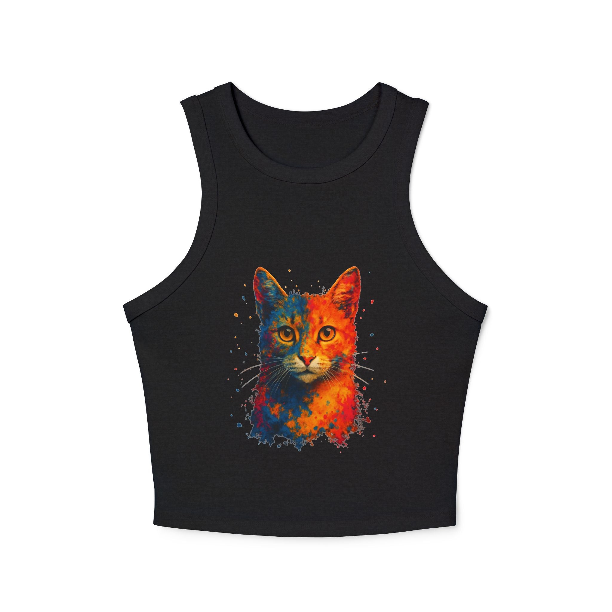 Colorful Cat Graphic Racer Tank Top for Women - Riff Raff Wear