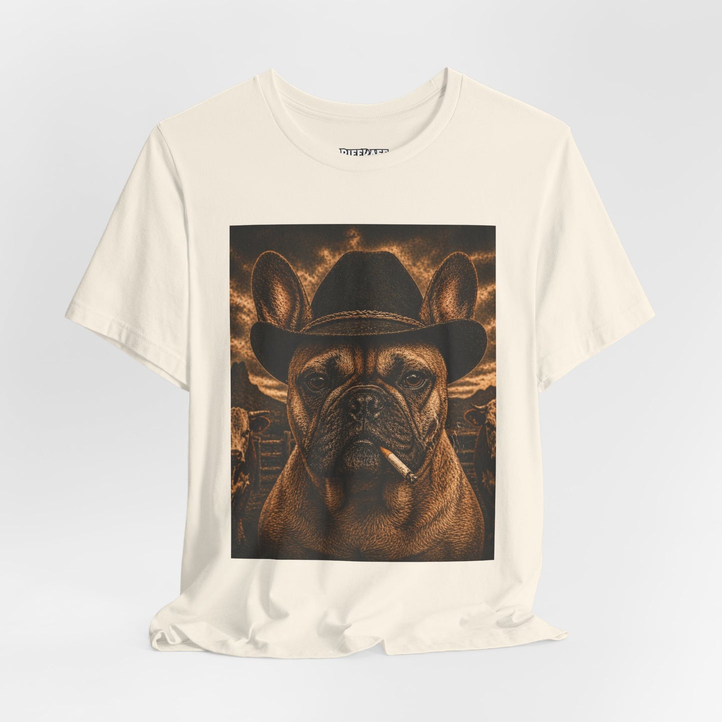 Cowboy French Bulldog T‑Shirt  Vintage Smoky Western Dog Tee - Riff Raff Wear