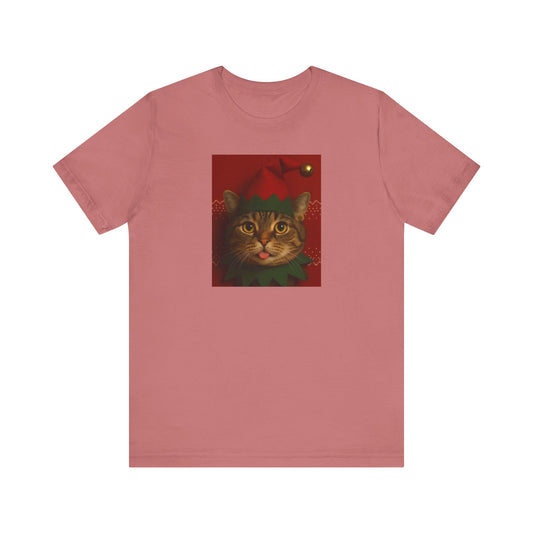 Festive Cat Elf T-Shirt, Christmas Tee, Holiday Gift, Cute Cat Lover Shirt, Unisex Apparel, Funny Christmas Top - Riff Raff Wear