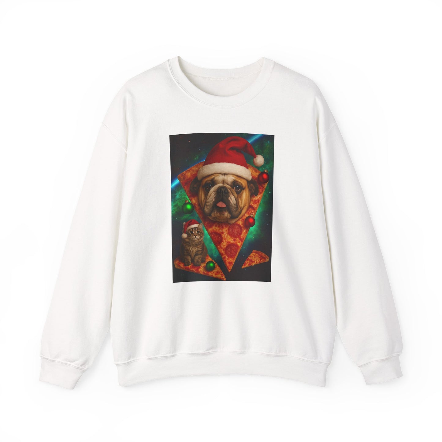 Festive Dog Pizza Sweatshirt, Holiday Gift, Christmas Apparel, Unisex Crewneck, Dog Lover Sweatshirt - Riff Raff Wear