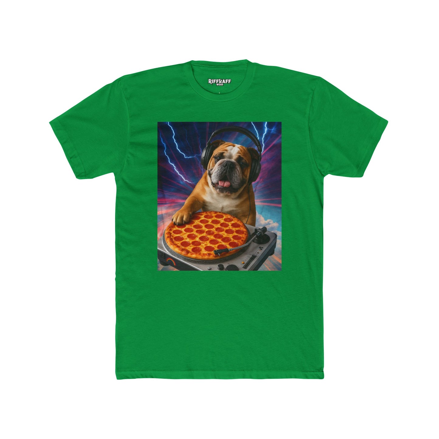 Funny DJ Dog Pizza Unisex Cotton Crew Tee - Riff Raff Wear