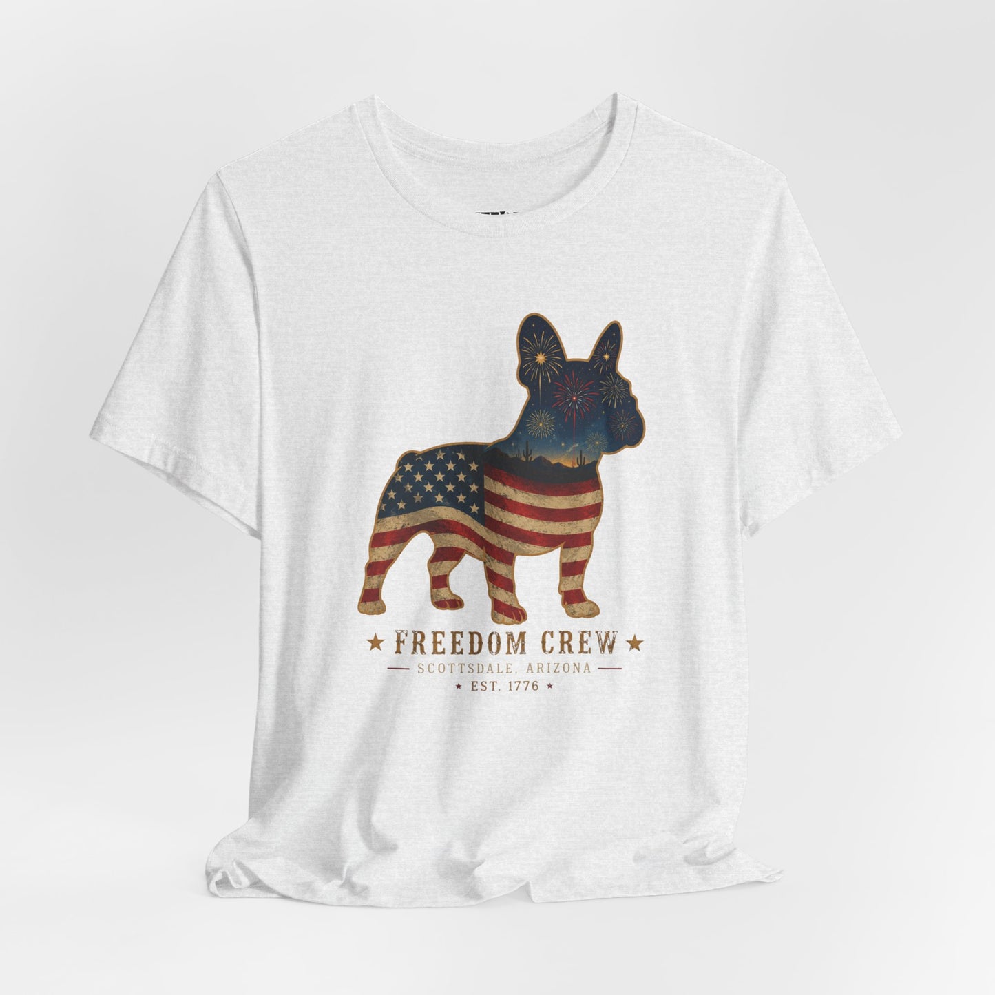Freedom Crew Frenchie T-Shirt – Patriotic Bulldog Flag Tee