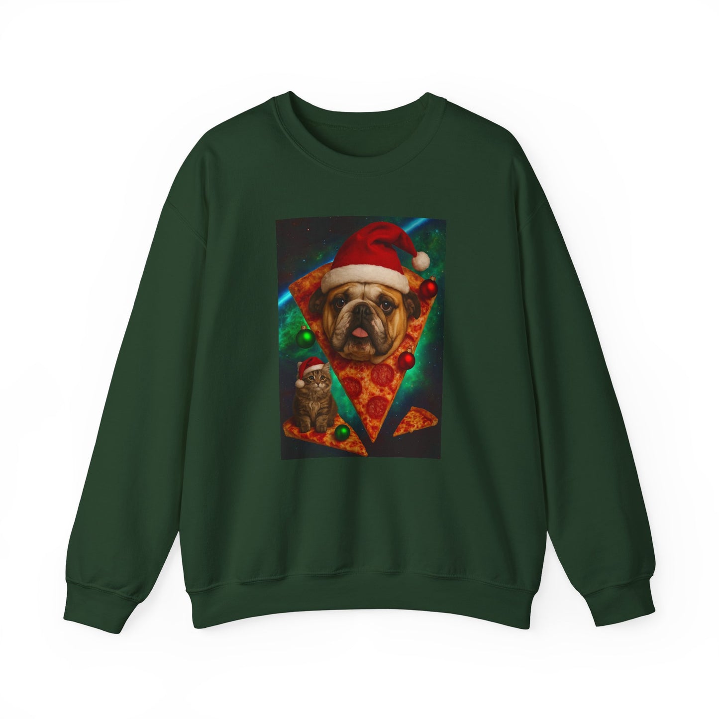 Festive Dog Pizza Sweatshirt, Holiday Gift, Christmas Apparel, Unisex Crewneck, Dog Lover Sweatshirt - Riff Raff Wear