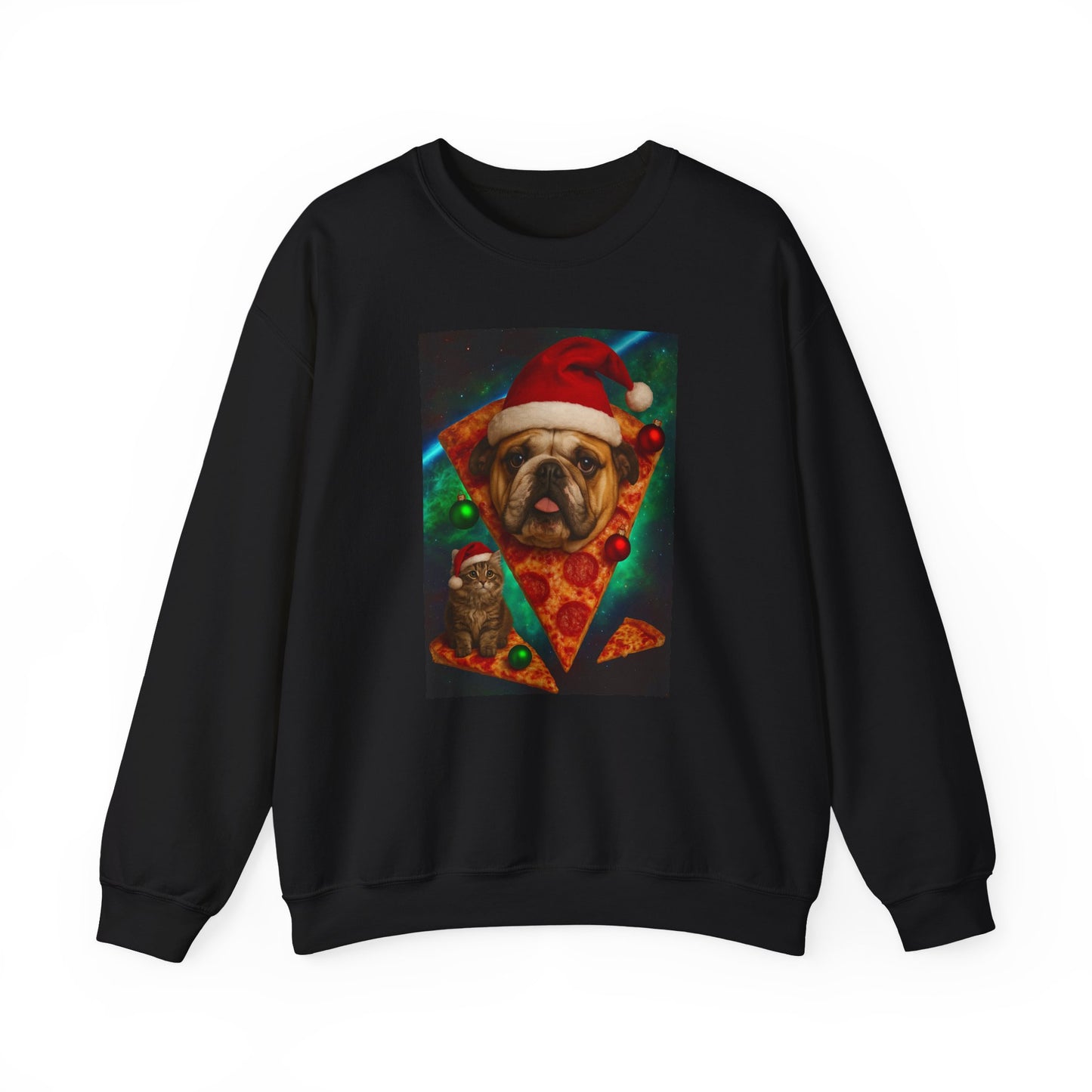 Festive Dog Pizza Sweatshirt, Holiday Gift, Christmas Apparel, Unisex Crewneck, Dog Lover Sweatshirt - Riff Raff Wear