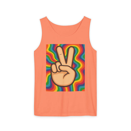 Unisex Peace Sign Tank Top - Vibrant Garment-Dyed Casual Wear - Riff Raff Wear