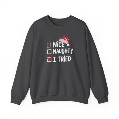 Christmas Sweatshirt, Funny Holiday Gift, Cozy Crewneck, Naughty Nice Humor, Unisex Winter Style, Festive Apparel - DMHoops.com