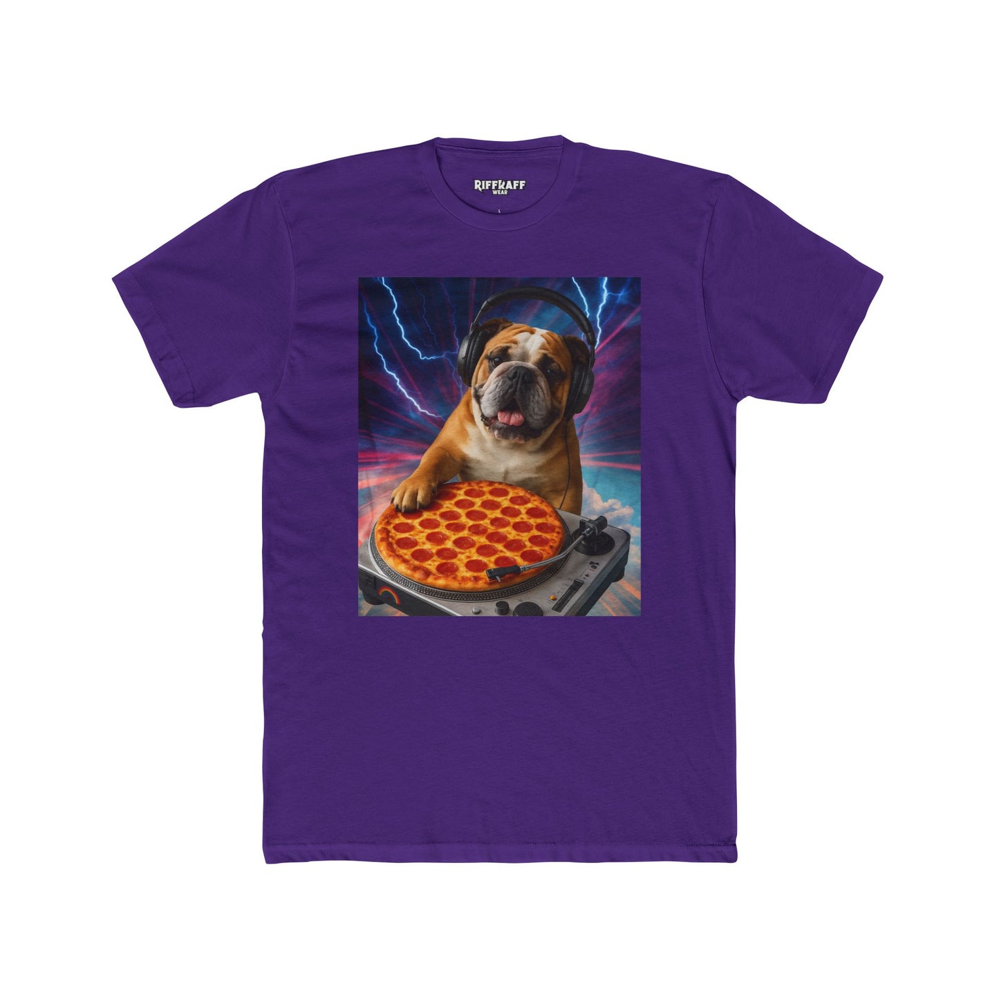 Funny DJ Dog Pizza Unisex Cotton Crew Tee - Riff Raff Wear