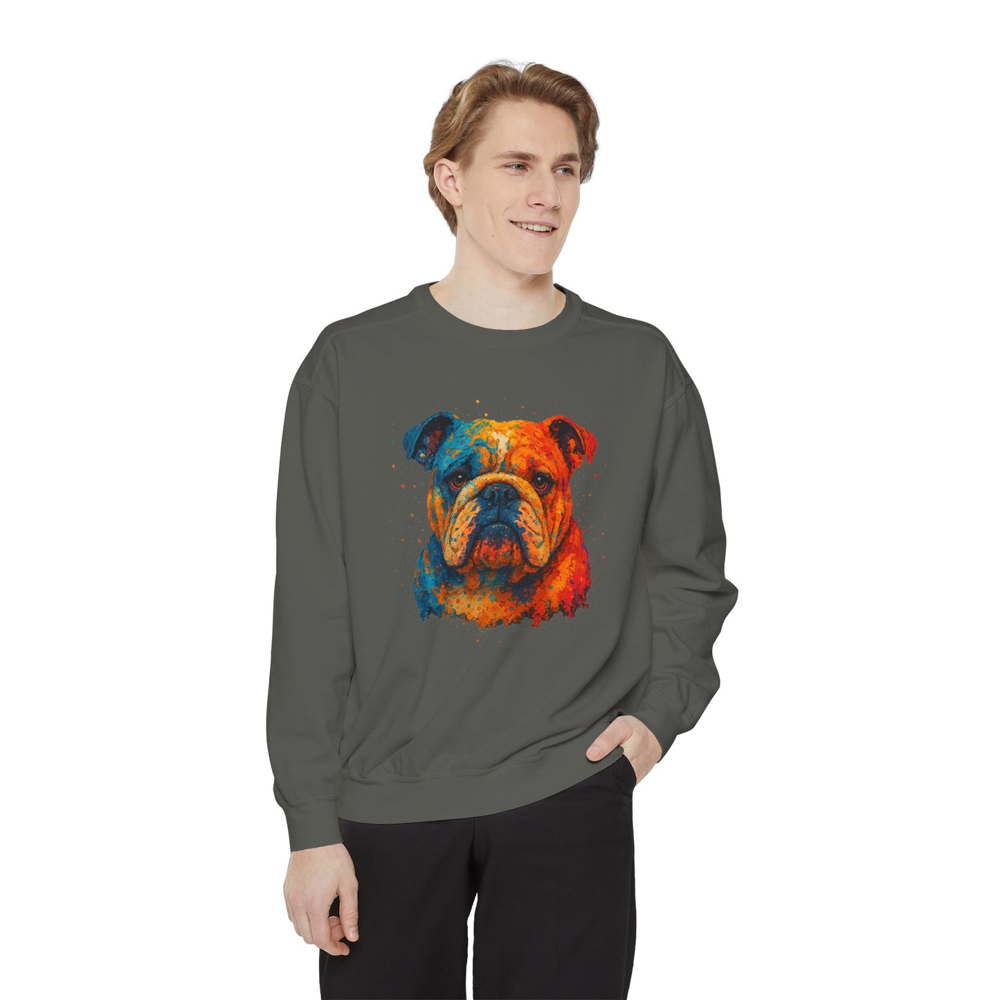 Vibrant Bulldog Sweatshirt - Cozy, Garment-Dyed Unisex Style - Riff Raff Wear