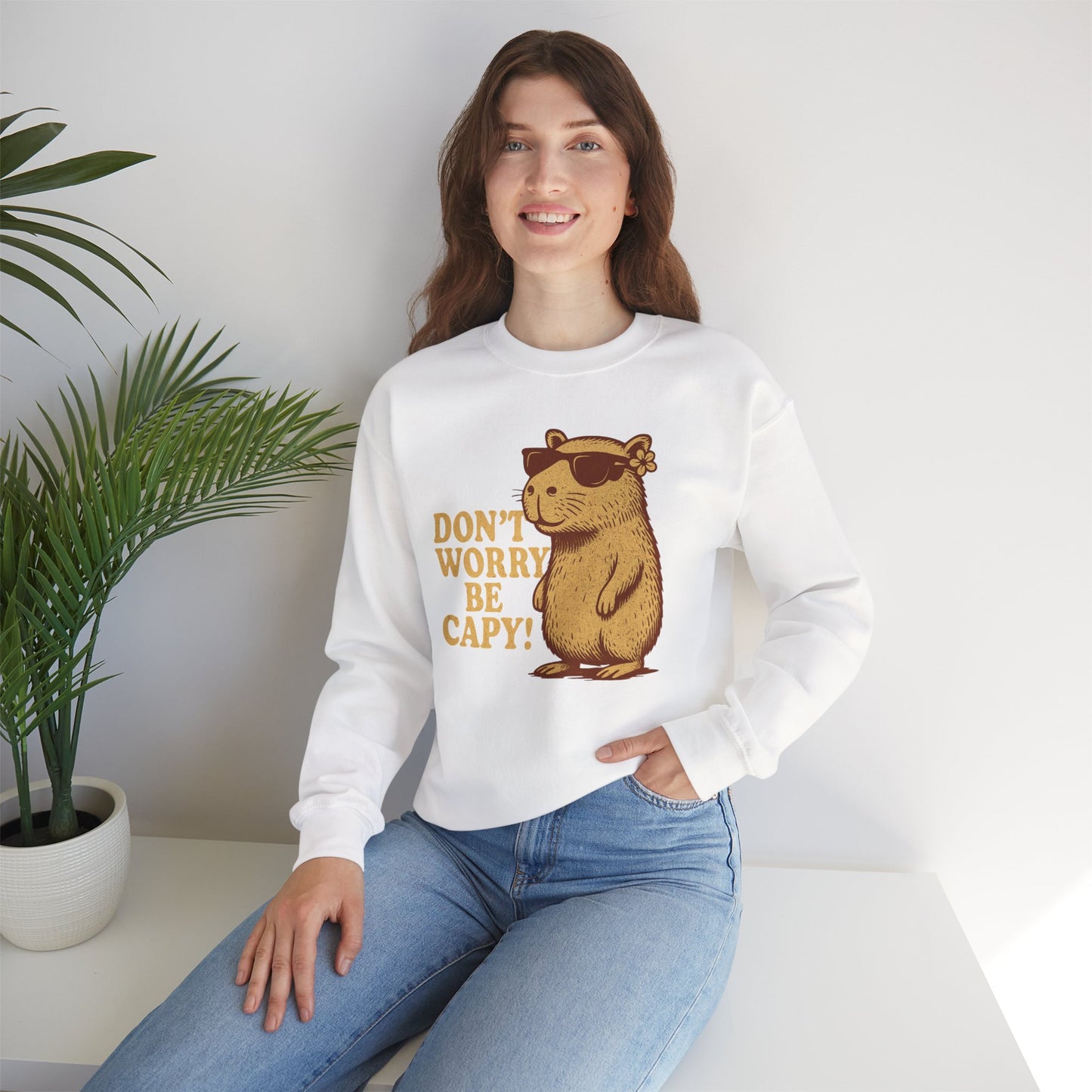 Don't Worry Be Capy! - Unisex Heavy Blend Crewneck Sweatshirt - Riff Raff Wear