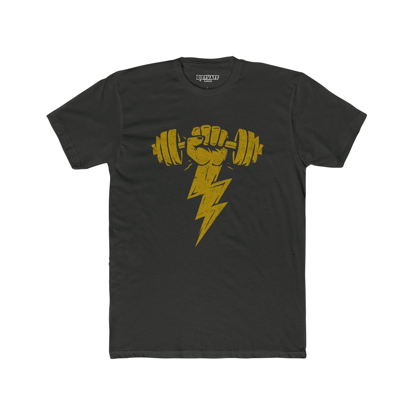 Motivational Gym Crew Tee - Bold Fist & Dumbbell Design - Riff Raff Wear