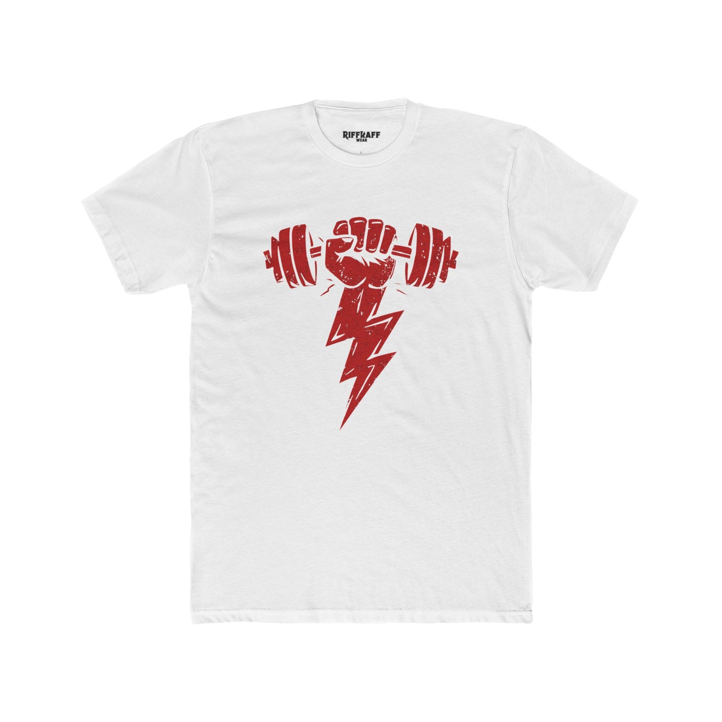 Motivational Gym Crew Tee - Bold Fist & Dumbbell Design - Riff Raff Wear