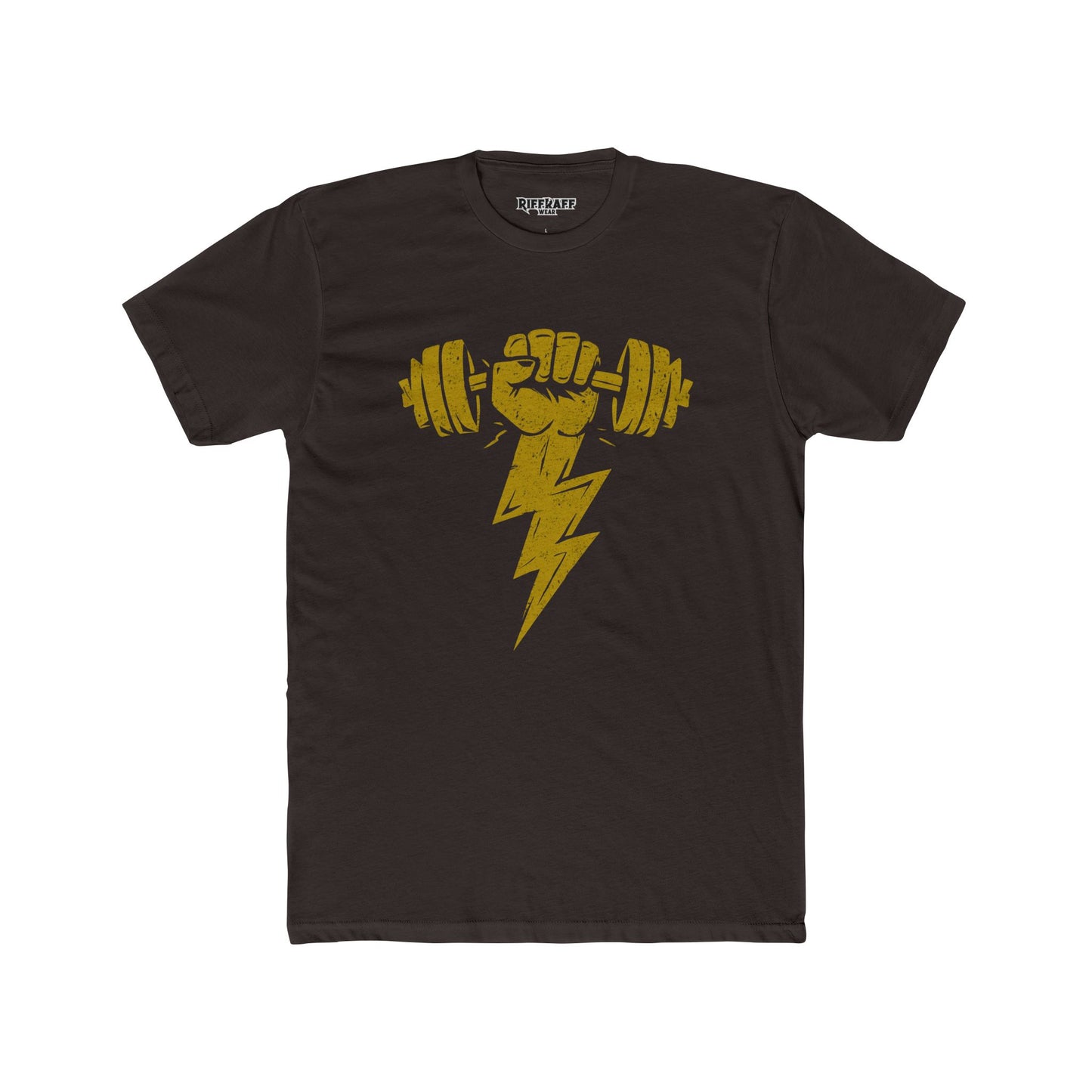 Motivational Gym Crew Tee - Bold Fist & Dumbbell Design - Riff Raff Wear