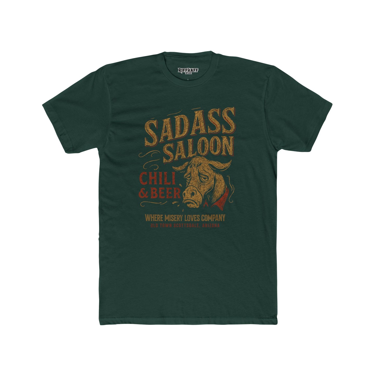 Sad Ass Saloon Unisex Cotton Crew Tee - Chili & Beer Graphic Tee for Fun Nights Out - Riff Raff Wear