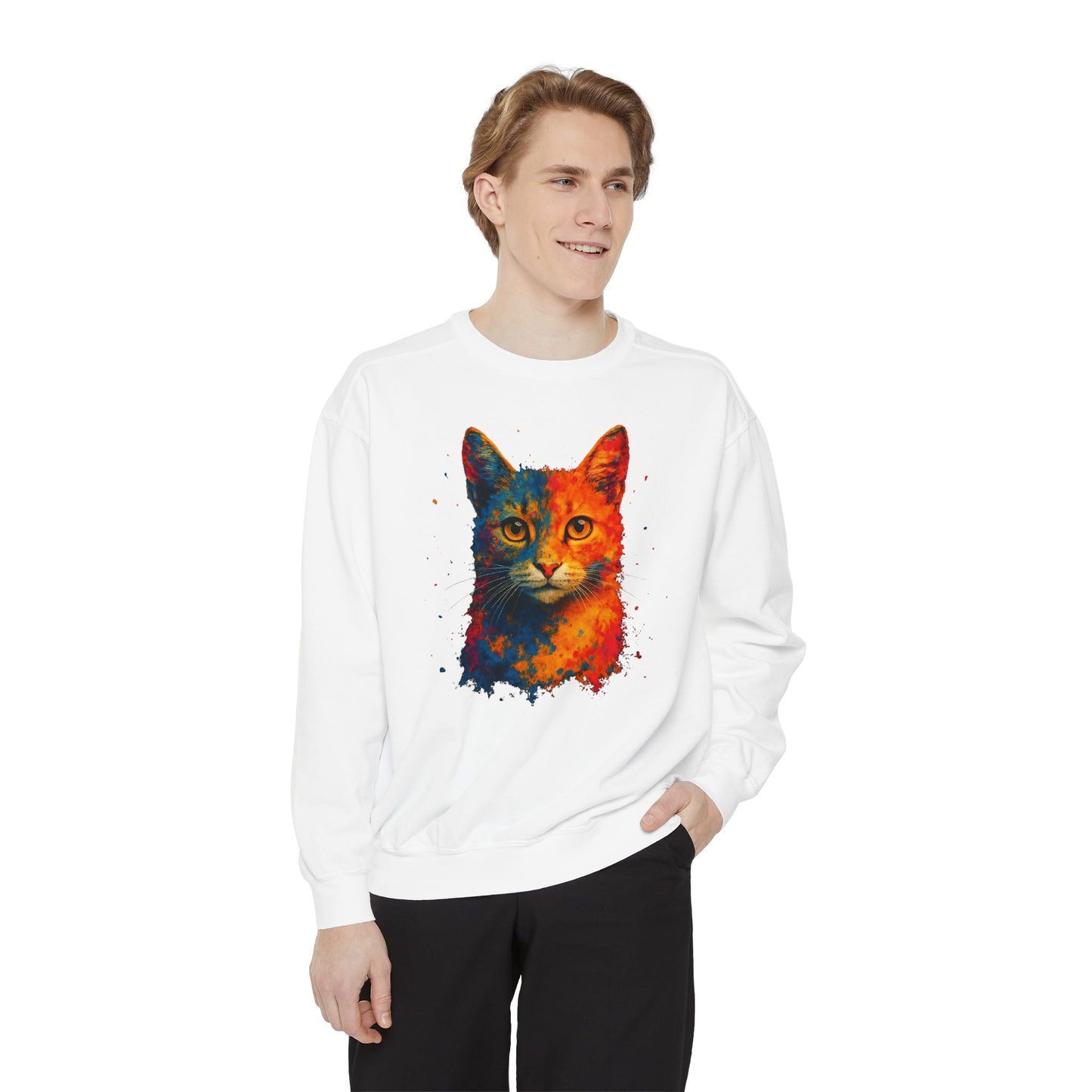 Colorful Cat Art Sweatshirt - Unisex Garment-Dyed Comfort - Riff Raff Wear