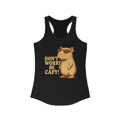 Don't Worry, Be Capy! Racerback Tanktop - Cute Animal Tee, Summer Wear, Gift for Animal Lovers, Fun Tank  - Perfect for Relaxing or Outings