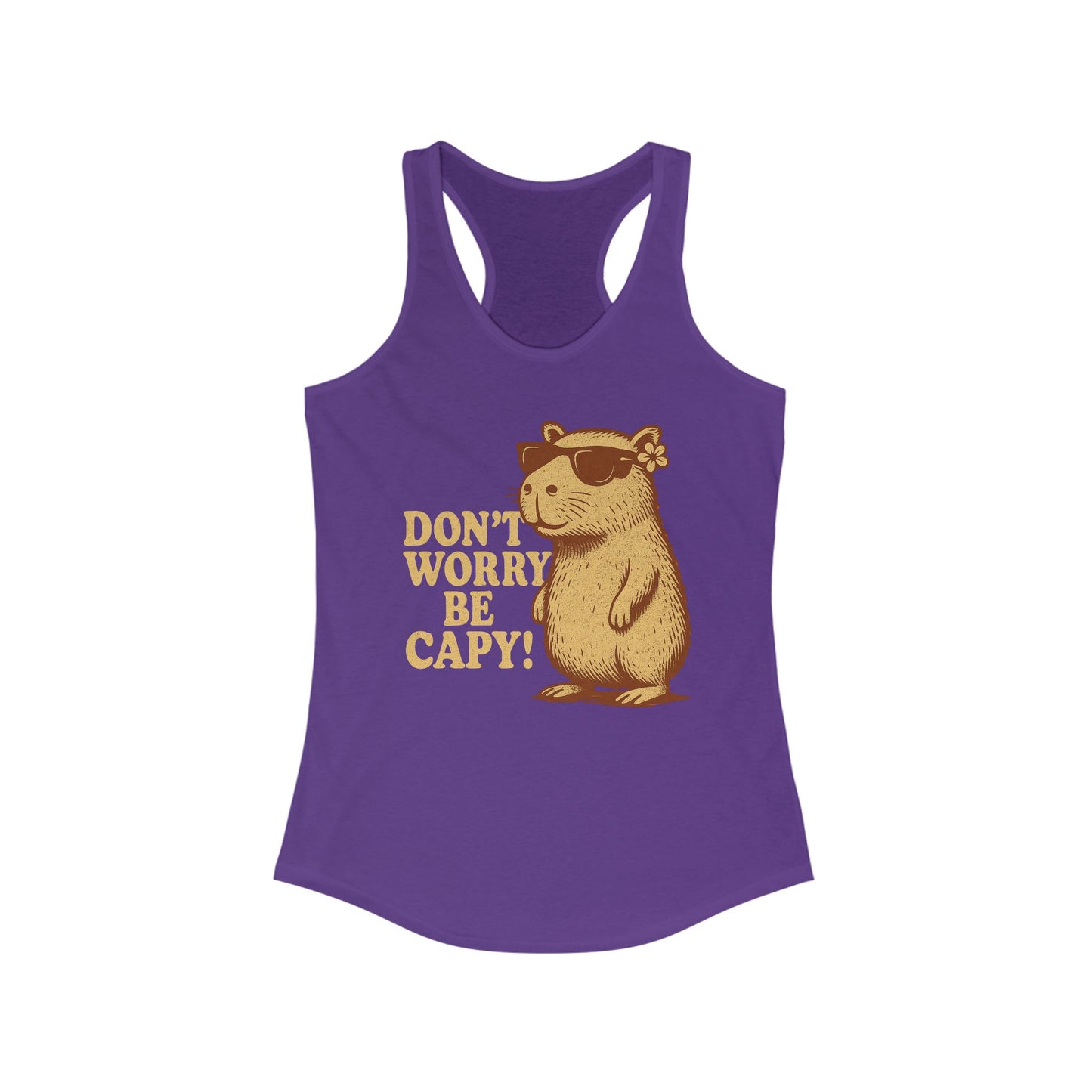 Don't Worry, Be Capy! Racerback Tanktop - Cute Animal Tee, Summer Wear, Gift for Animal Lovers, Fun Tank  - Perfect for Relaxing or Outings