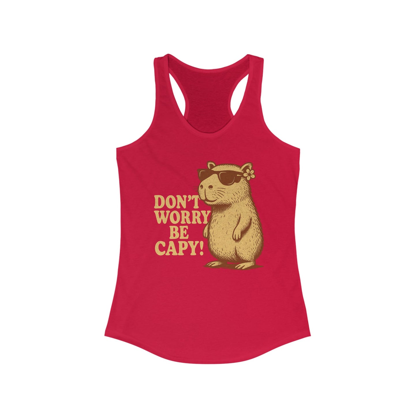 Don't Worry, Be Capy! Racerback Tanktop - Cute Animal Tee, Summer Wear, Gift for Animal Lovers, Fun Tank  - Perfect for Relaxing or Outings