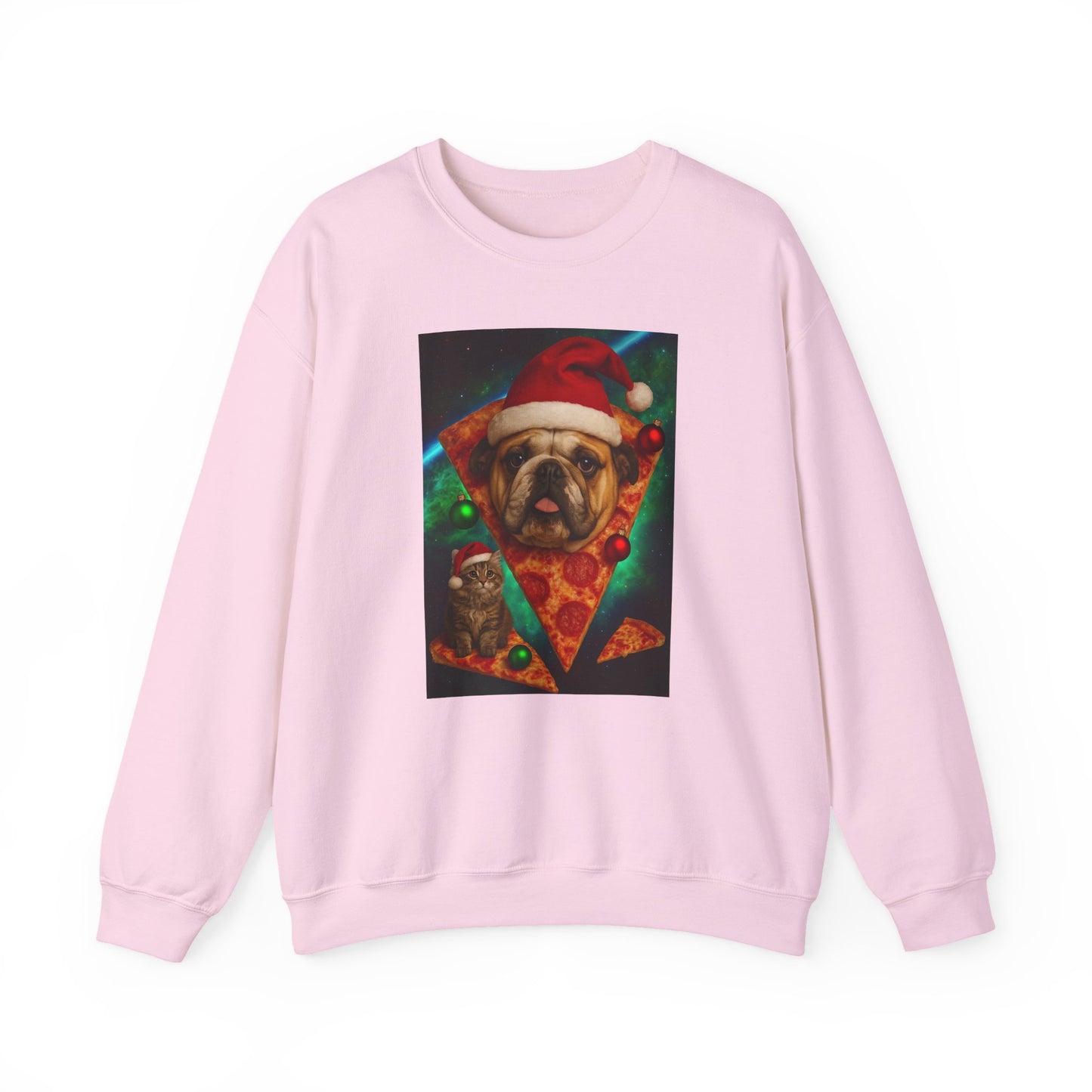 Festive Dog Pizza Sweatshirt, Holiday Gift, Christmas Apparel, Unisex Crewneck, Dog Lover Sweatshirt - Riff Raff Wear