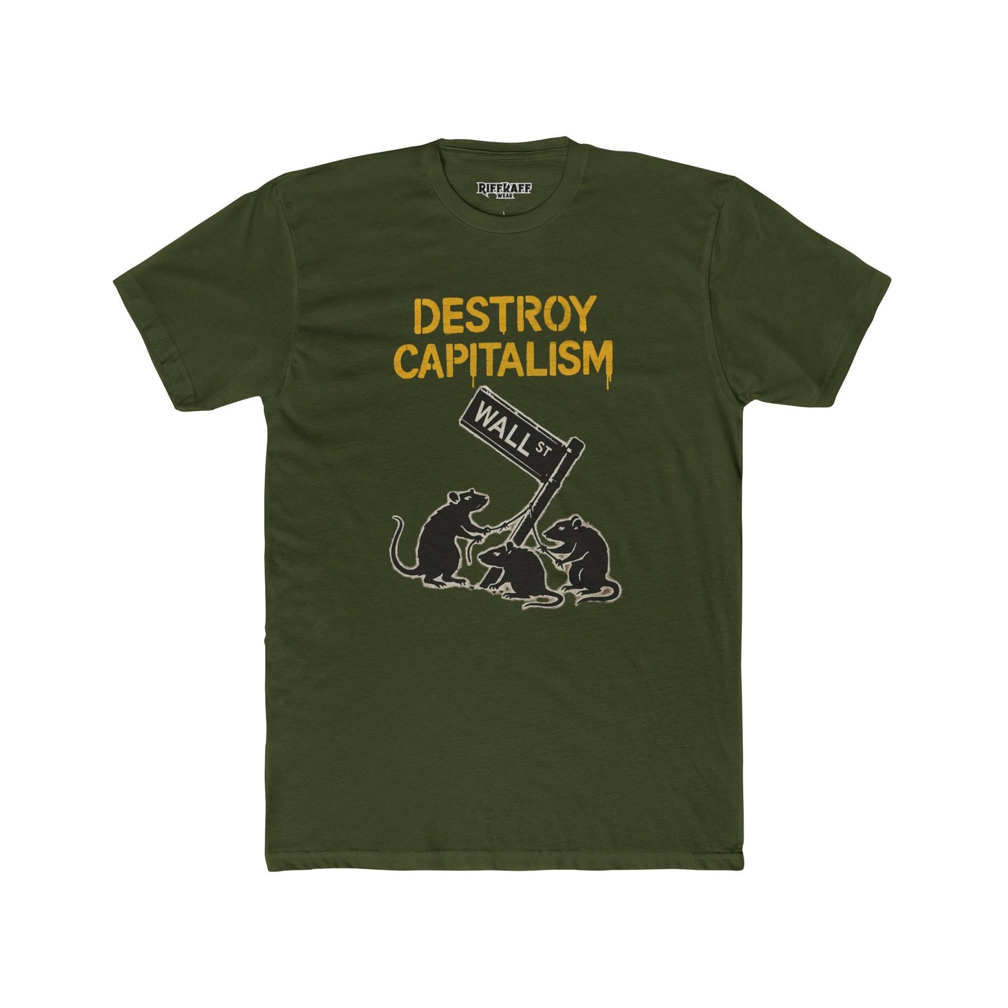 Unisex Cotton Crew Tee - "Destroy Capitalism" Political Art - Riff Raff Wear