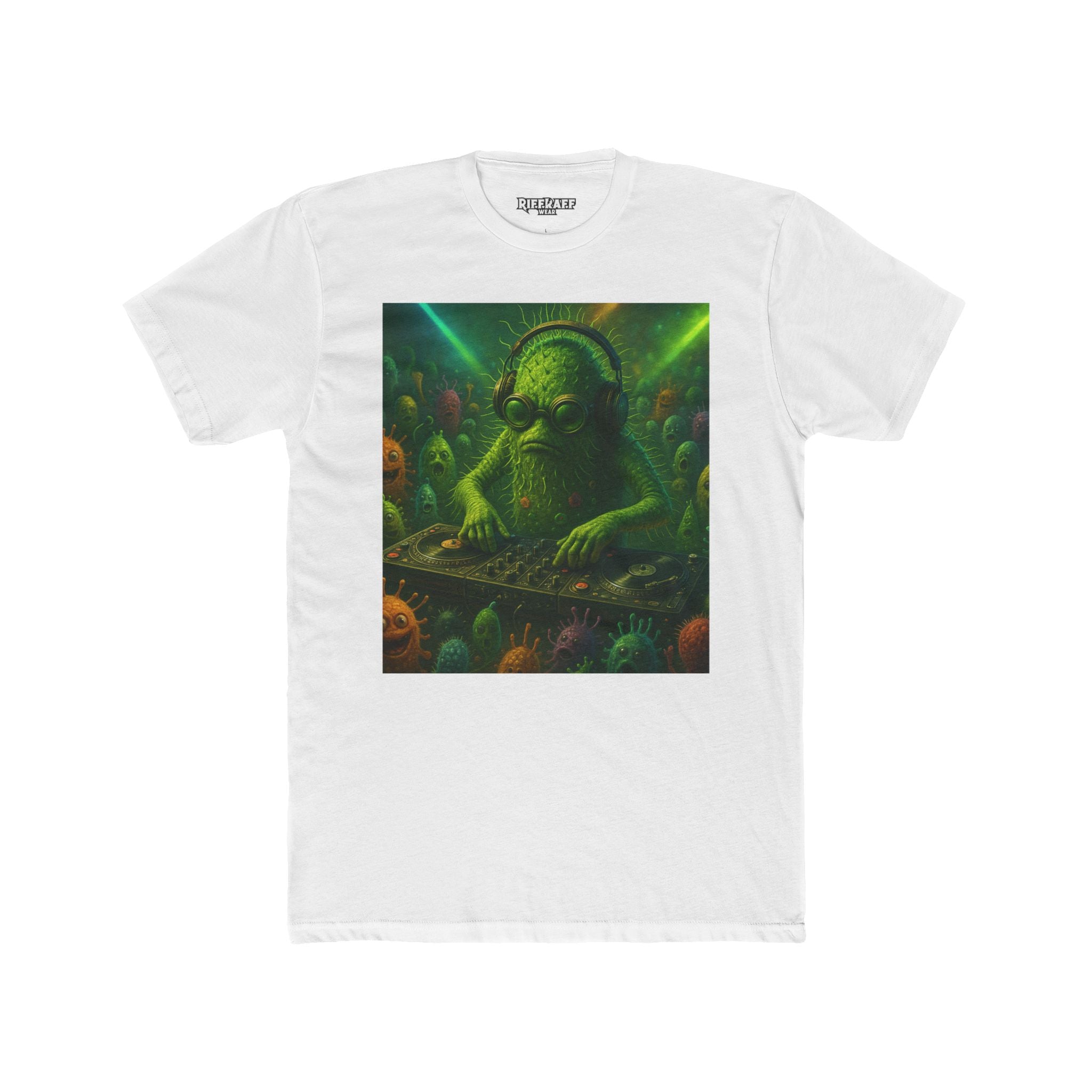 Groovy DJ Bacteria Unisex Cotton Crew Tee - Fun Graphic T-Shirt for Music Lovers - Riff Raff Wear