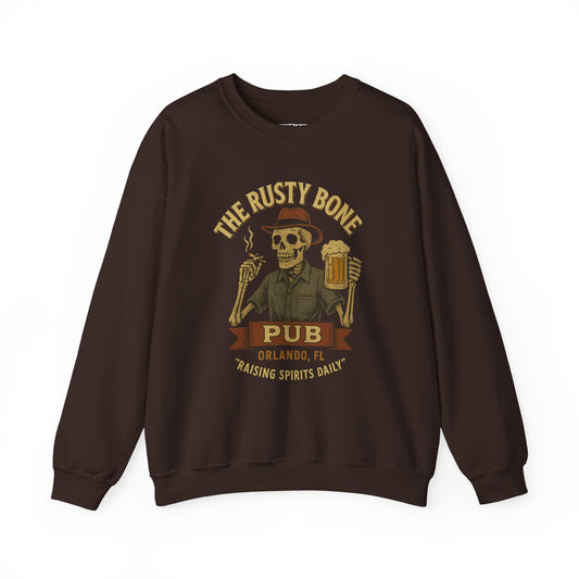 Rusty Bone Pub Skeleton Sweatshirt - Unisex Heavy Blend™ Crewneck for Pub Lovers - Fun Barwear - Riff Raff Wear Underground