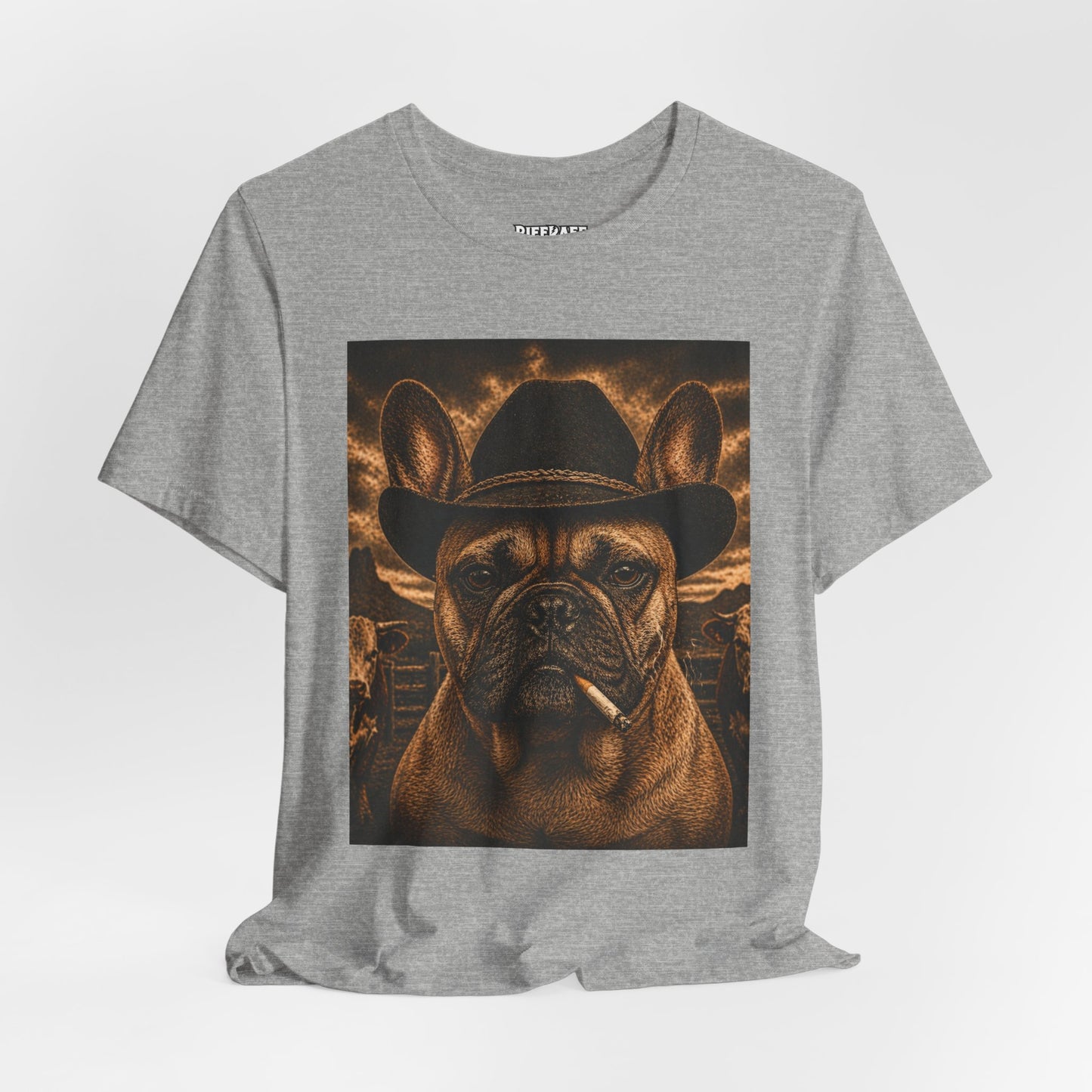 Cowboy French Bulldog T‑Shirt  Vintage Smoky Western Dog Tee - Riff Raff Wear