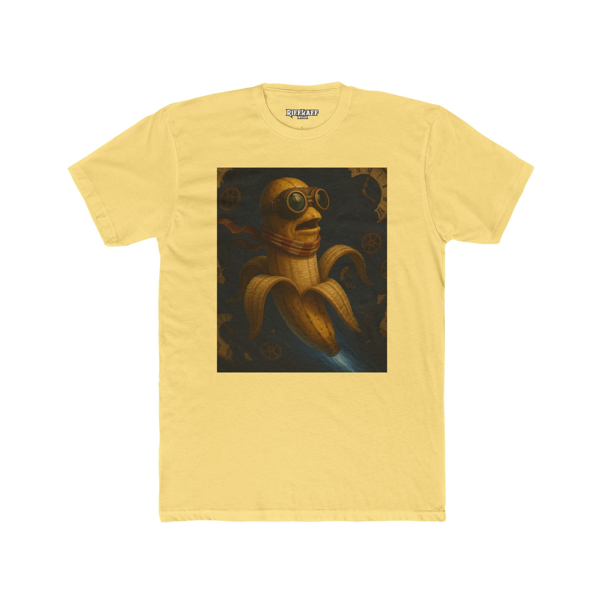 Whimsical Banana Time Traveler Unisex Cotton Crew Tee – Fun & Unique Graphic T-Shirt - Riff Raff Wear