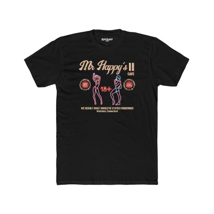 Mr. Happy's II Cafe Unisex Cotton Crew Tee - Fun Adult Humor T-Shirt - Riff Raff Wear Underground