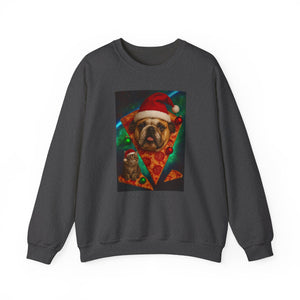 Festive Dog Pizza Sweatshirt, Holiday Gift, Christmas Apparel, Unisex Crewneck, Dog Lover Sweatshirt - Riff Raff Wear