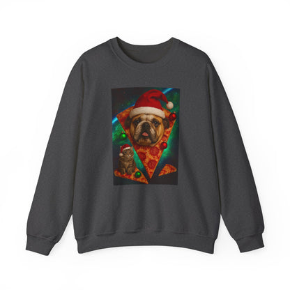 Festive Dog Pizza Sweatshirt, Holiday Gift, Christmas Apparel, Unisex Crewneck, Dog Lover Sweatshirt - Riff Raff Wear