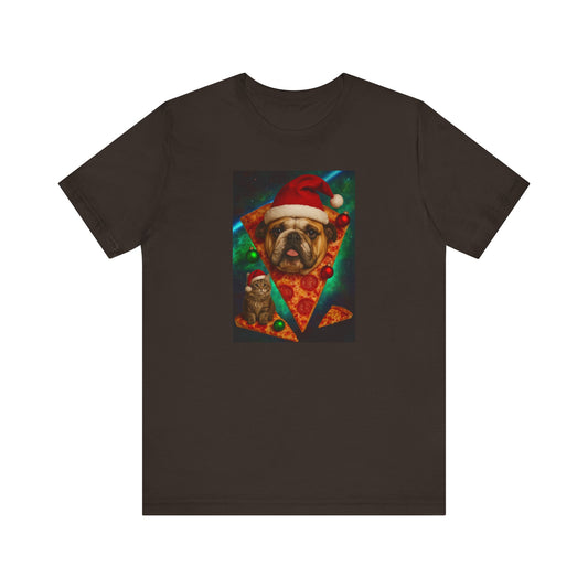 Festive Dog Pizza Tee - Unisex Short Sleeve T-Shirt, Funny Holiday Shirt, Pet Lover Gift, Christmas Apparel, Cute Animal Tee - Riff Raff Wear