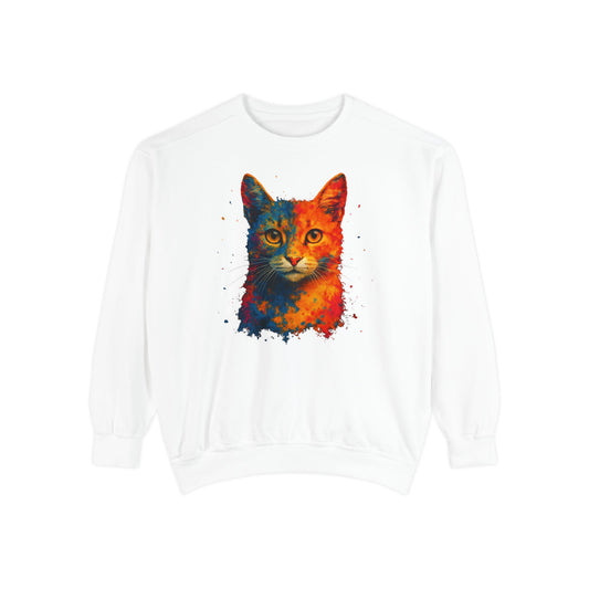 Colorful Cat Art Sweatshirt - Unisex Garment-Dyed Comfort - Riff Raff Wear