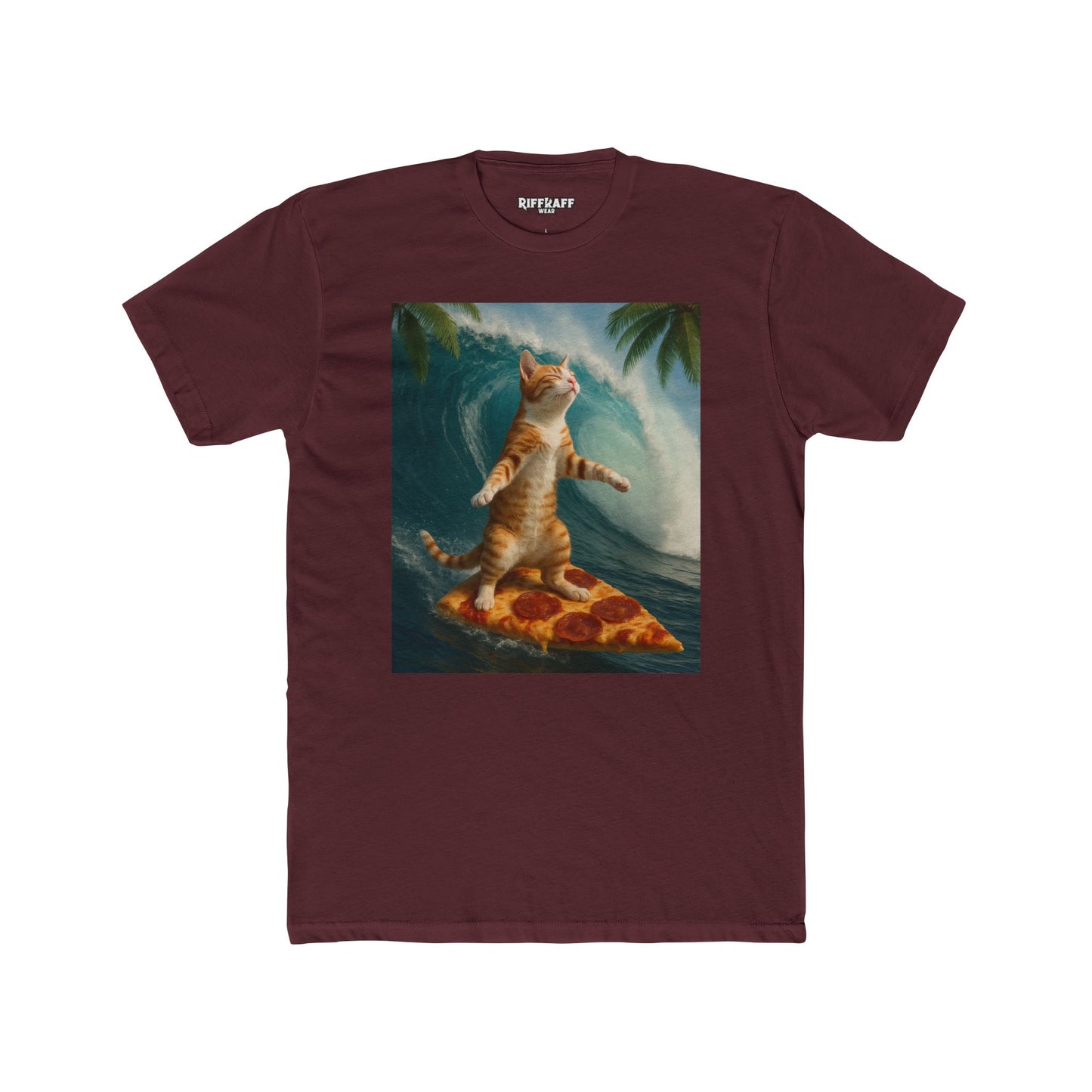 Surfing Cat Unisex Cotton Crew Tee - Fun & Quirky Beach Vibes - Riff Raff Wear