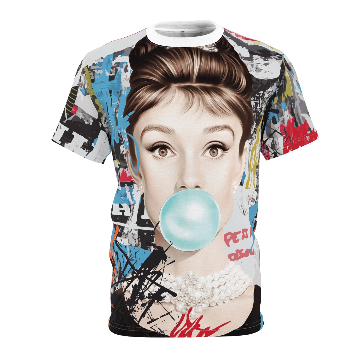 Retro Glam Unisex Graphic Tee - Audrey Bubblegum Art - Riff Raff Wear