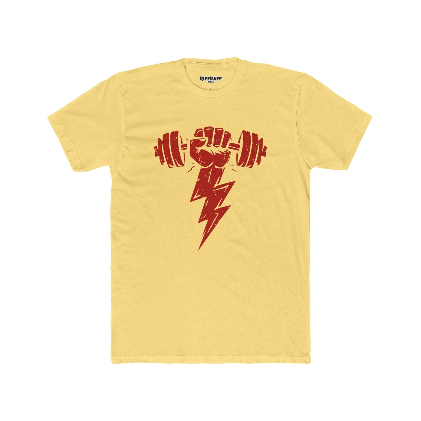 Motivational Gym Crew Tee - Bold Fist & Dumbbell Design - Riff Raff Wear