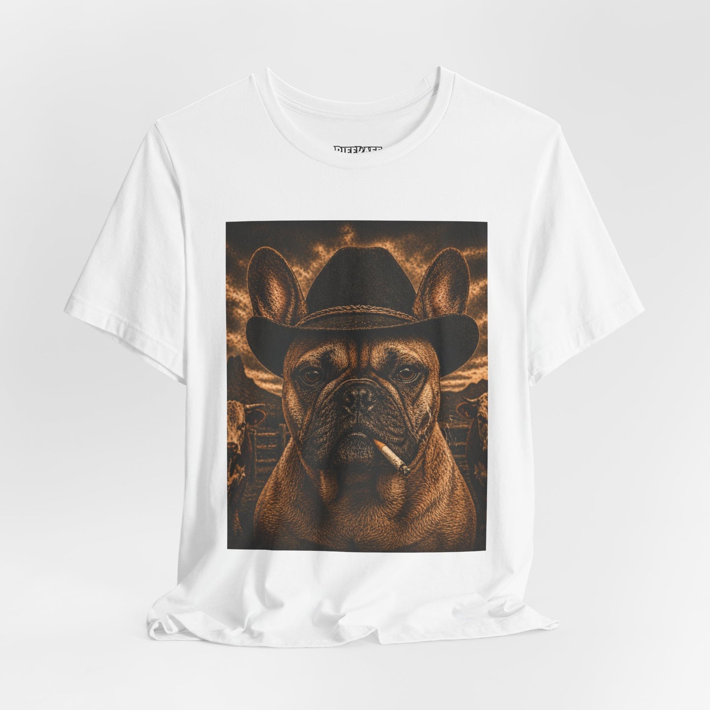 Cowboy French Bulldog T‑Shirt  Vintage Smoky Western Dog Tee - Riff Raff Wear