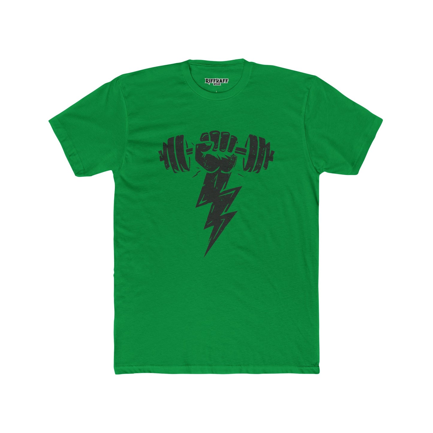 Motivational Gym Crew Tee - Bold Fist & Dumbbell Design - Riff Raff Wear