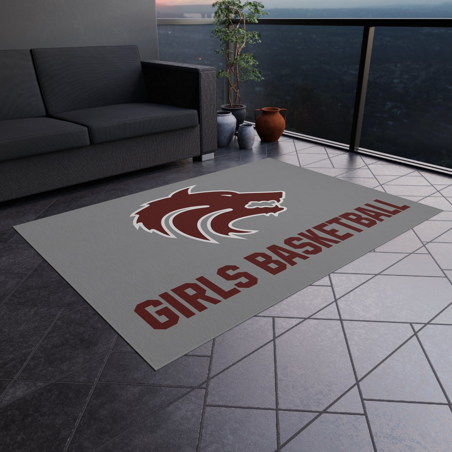 Girls Basketball Outdoor Rug — DMHS Wolf Mascot Team