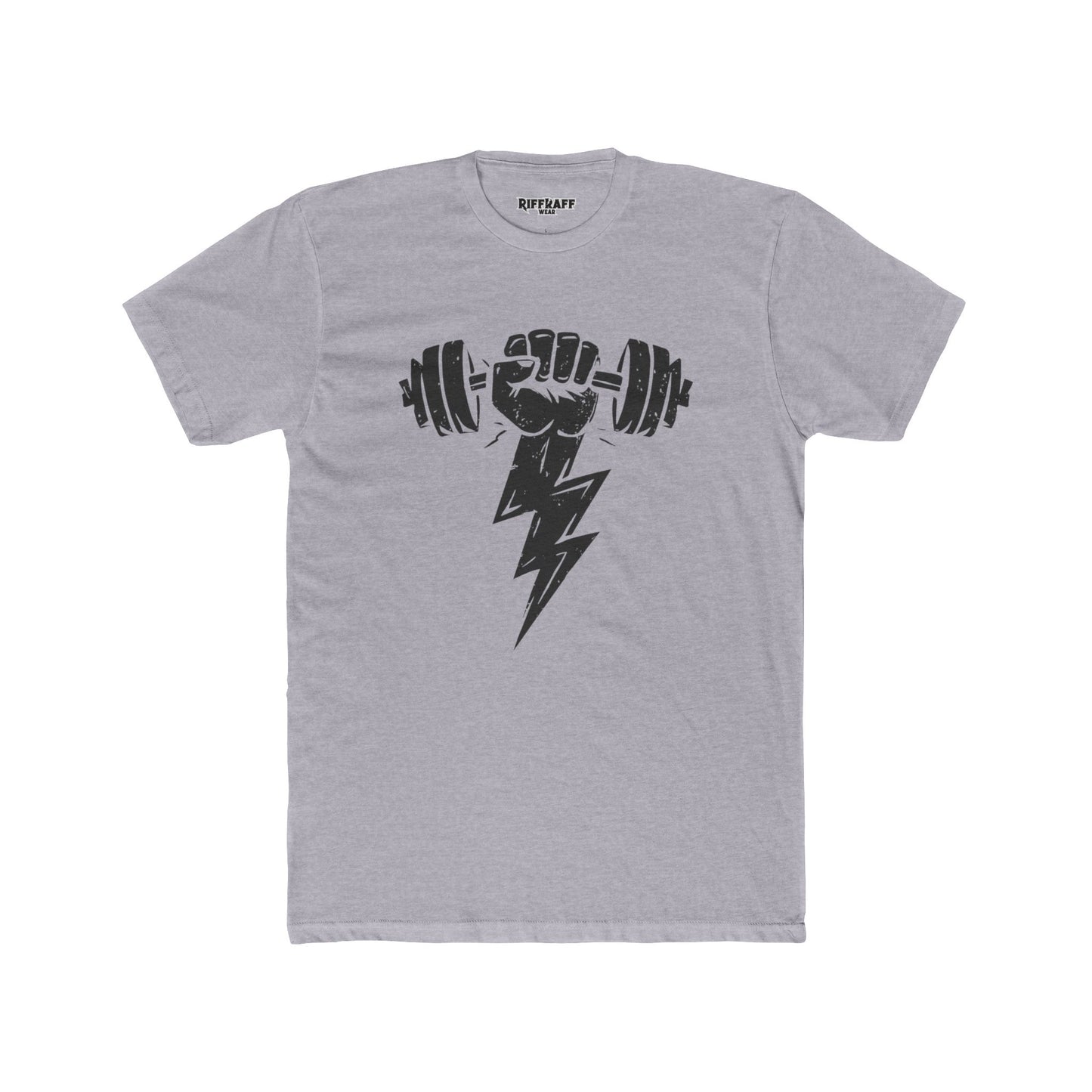 Motivational Gym Crew Tee - Bold Fist & Dumbbell Design - Riff Raff Wear
