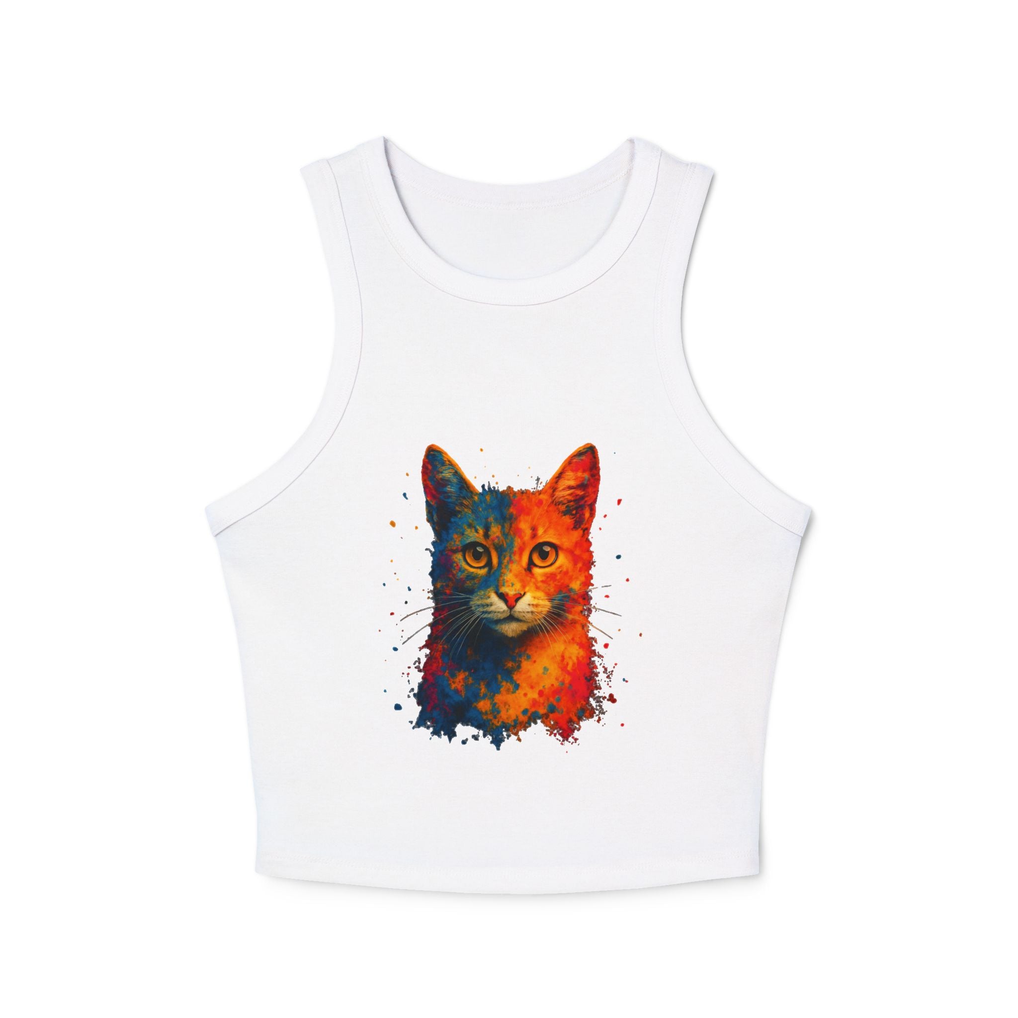 Colorful Cat Graphic Racer Tank Top for Women - Riff Raff Wear