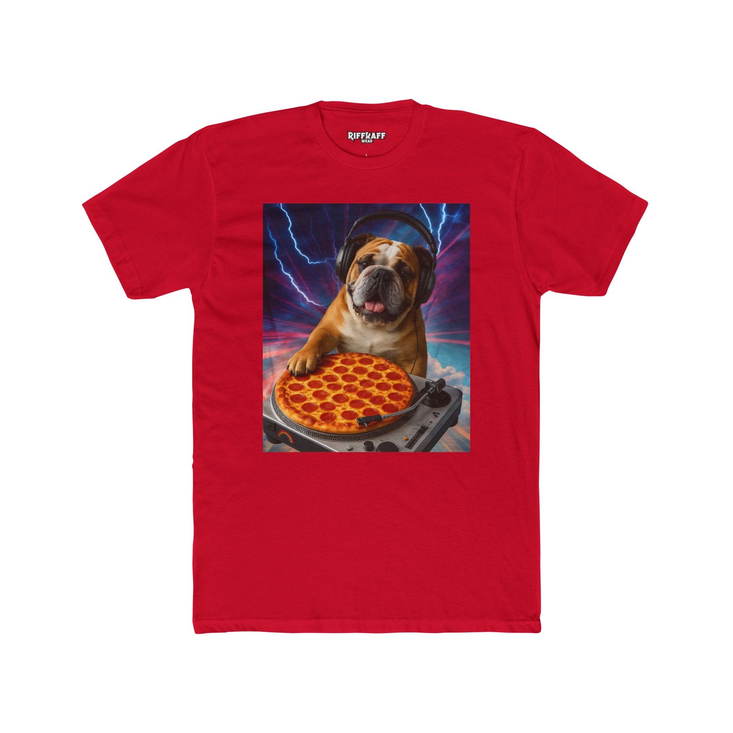 Funny DJ Dog Pizza Unisex Cotton Crew Tee - Riff Raff Wear