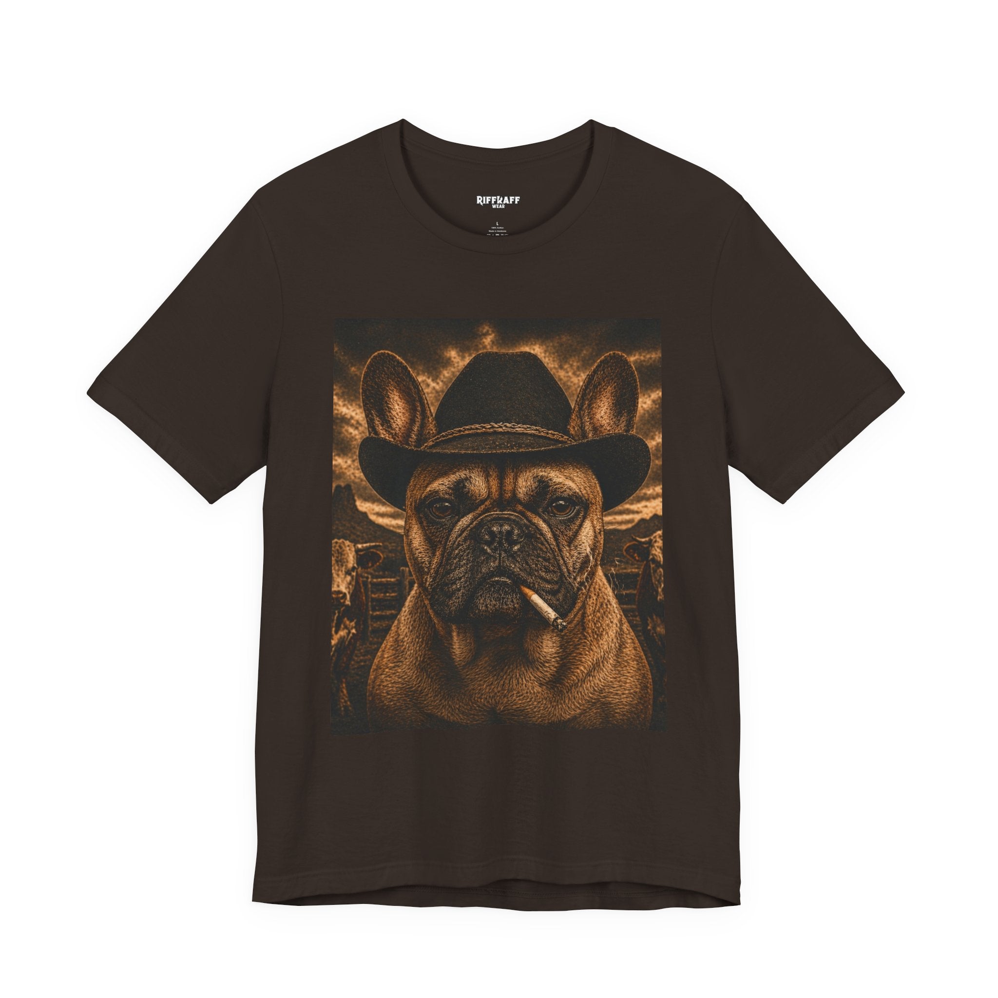Cowboy French Bulldog T‑Shirt  Vintage Smoky Western Dog Tee - Riff Raff Wear