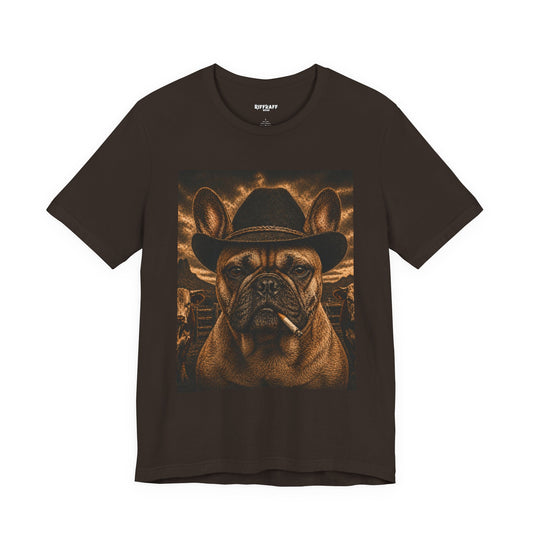 Cowboy French Bulldog T‑Shirt  Vintage Smoky Western Dog Tee - Riff Raff Wear