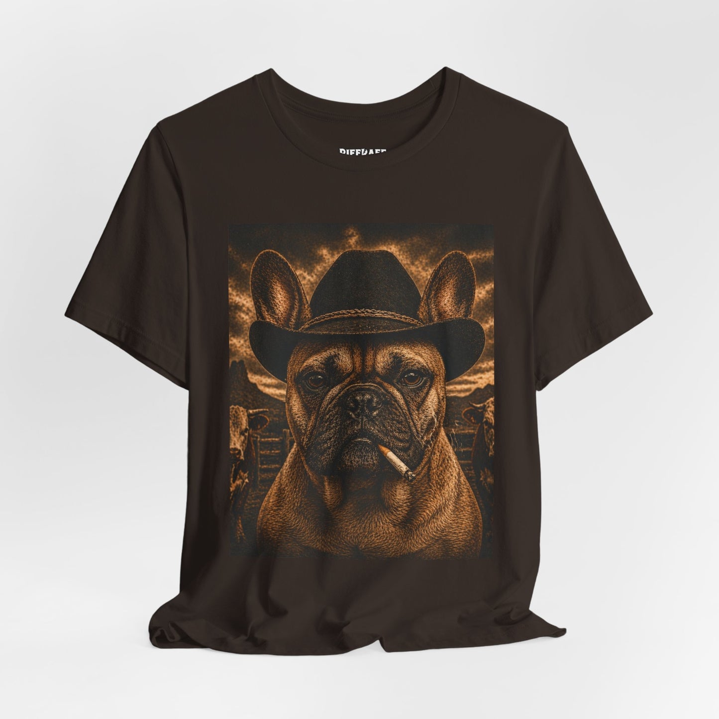 Cowboy French Bulldog T‑Shirt  Vintage Smoky Western Dog Tee - Riff Raff Wear