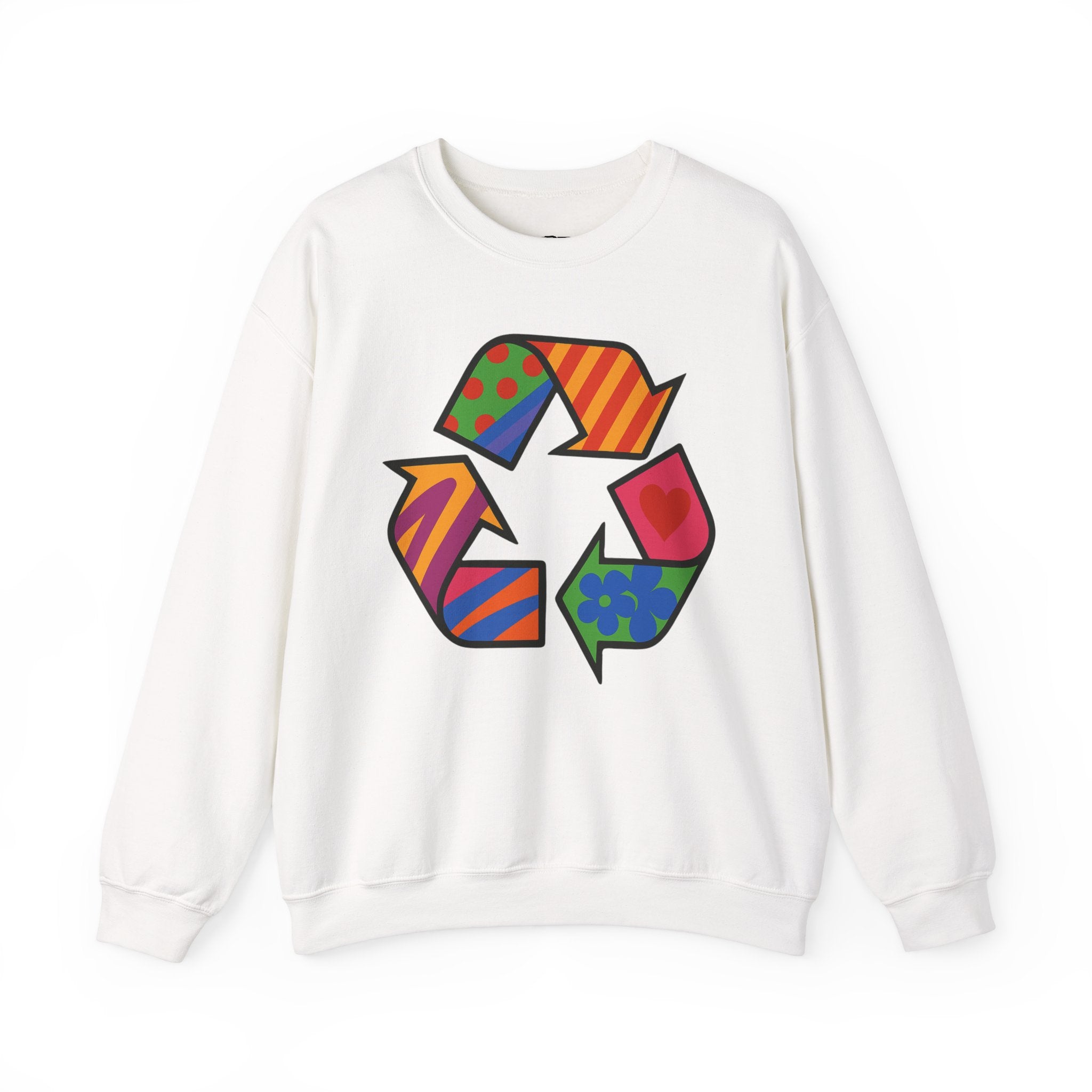 Eco-Friendly Graphic Sweatshirt - Unisex Heavy Blend™ Crewneck with Colorful Recycle Design - Riff Raff Wear