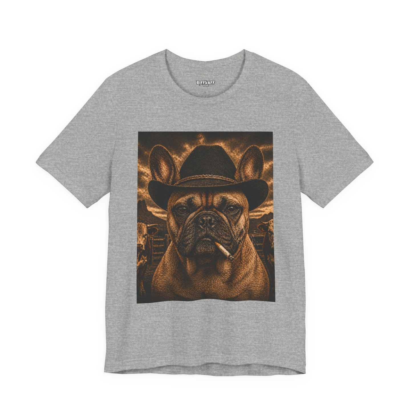 Cowboy French Bulldog T‑Shirt  Vintage Smoky Western Dog Tee - Riff Raff Wear