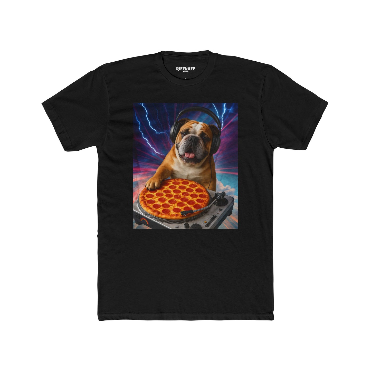 Funny DJ Dog Pizza Unisex Cotton Crew Tee - Riff Raff Wear