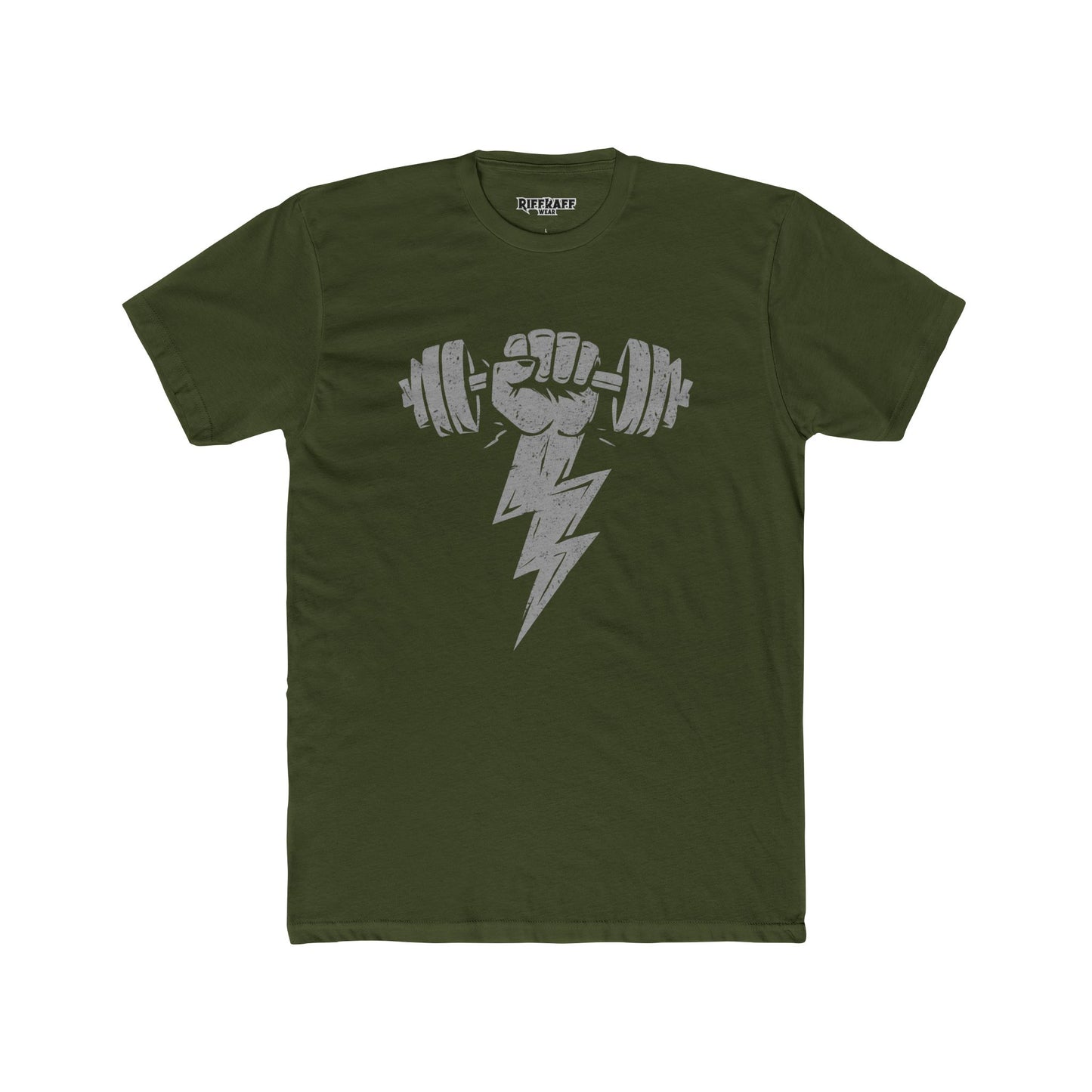 Motivational Gym Crew Tee - Bold Fist & Dumbbell Design - Riff Raff Wear