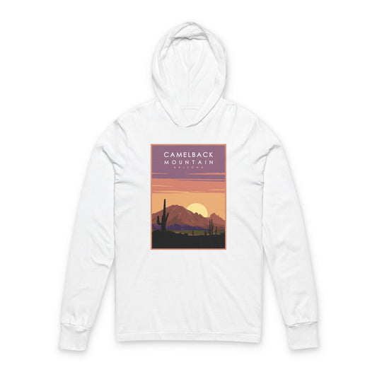 Hooded Long Sleeve Tee — Camelback Mountain Sunset Graphic
