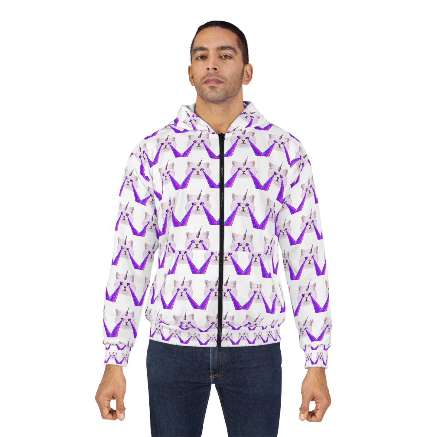 Riff Raff Wear Laser Kitty Unisex Zip Hoodie (AOP)